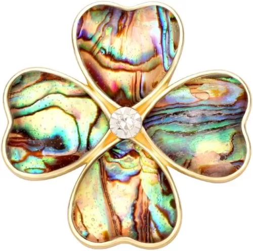 Four Heart Leaf Abalone Shell Flower Magnetic Clip Holder Brooch Jewelry