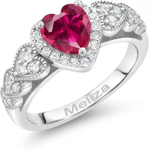 Gem Stone King 925 Sterling Silver Customized and Personalized 6MM Heart Shape Gemstone Birthstone and White Moissanite Name Engraved Ring For Women Available In Size 5, 6, 7, 8, 9