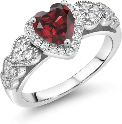 Gem Stone King 925 Sterling Silver Gemstone Birthstone Heart Engagement Ring | 6MM Heart Shape | Wedding Engagement Anniversary Promise Ring For Women | Available In Size 5, 6, 7, 8, 9