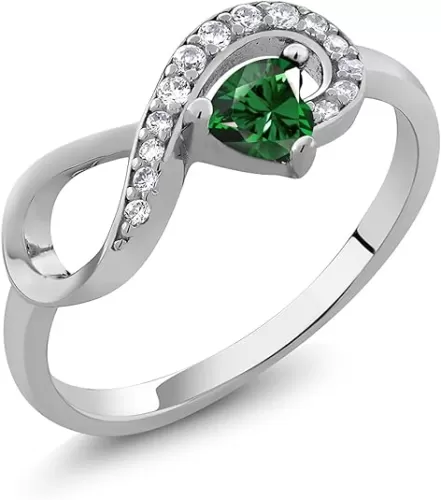 Gem Stone King Heart Shape Gemstone Birthstone Infinity Ring For Women | 925 Sterling Silver | Wedding Engagement Anniversary Promise Ring | 4MM Heart | Available in Size 5, 6, 7, 8, 9