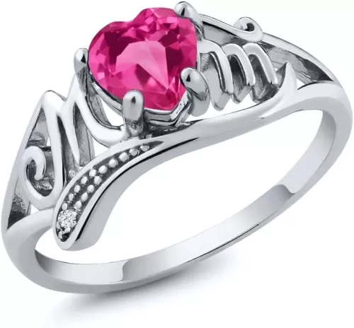 Gem Stone King Mothers Day MOM Ring For Women | 925 Sterling Silver | 6MM Heart Shape Gemstone Birthstone | Available In Size 5, 6, 7, 8, 9