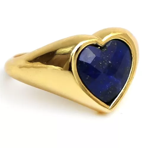 Gempires Gemstone Heart-Shaped Ring For Women, Hypoallergenic 14k Yellow Gold Plated Jewelry, Us Size 6 To Us Size- 9, Gemstone Jewelry, Gift For Her (Lapis Lazuli, US- 7)