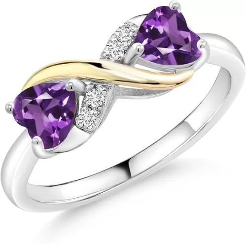 Gemstone Birthstone and Lab Grown Diamond Accents Eternal Love Infinity Ring for Women | 925 Silver and 10K Yellow Gold | Heart Shape 5MM & Round 1.3MM | Two-Tone Wedding Anniversary Promise Ring