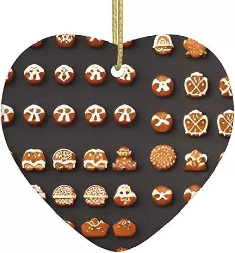 Gingerbread Cookies Unique Christmas Tree Ornamentsâ€“Ceramic Heart-Shaped Hanging Decorations for Festive Decor