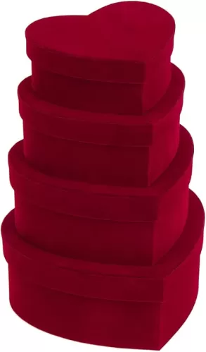 GnFlus Red Wine Gift Boxes with Lids for Presents 4 Pack Heart Shaped Velvet Nesting Mothers Valentines Day Gifts Box for Arrangements Flowers Wedding Christmas Birthdays Bridesmaid Anniversary Party