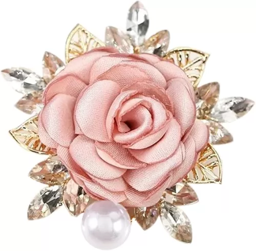 Handmade Elegant Red Rose Flower Brooch Pin for Women Crystal Pearl Fabric Flower Lapel Pin Dress Suit Accessories
