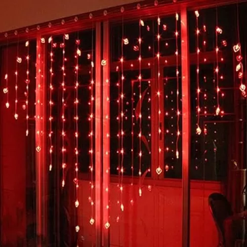 Heart Shaped Curtain Lights, LED Window Curtain Lights Outdoor Heart Lights for Bedroom, Party, Wedding (Without Battery Red)