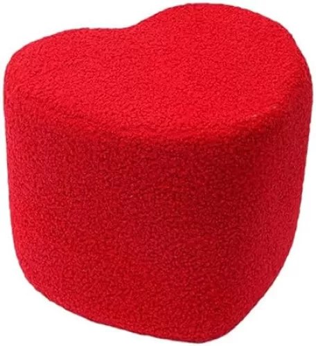 Heart Shaped Sofa Stool, Soft Teddy Velvet Ottoman Living Room Ottoman Bedroom Foot Rest Stool Coffee Table Seat, 11x9x9.5inch (Red)
