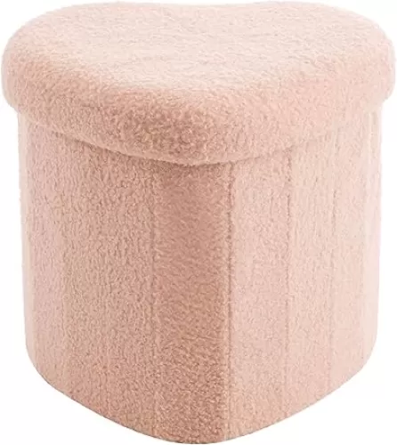Heritage Kids Heart Storage Ottoman, Collapsible Storage Stool with Lid, Soft Padded Seat, Fun Design for Kids Room, Bedroom, or Living Room, Pink