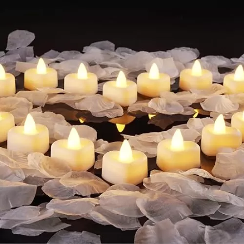 Homemory Rose Petals and Candles Set for Romantic Decorations Special Night, 2000 Pcs White Rose Petals with 24 Pcs LED Heart Candles Lights for Proposal, Anniversary, Birthday, Wedding Decor