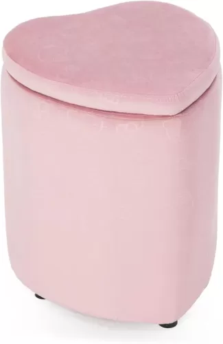 Impressions Vanity Hello Kitty Heart Storage Ottoman Chair, Soft and Velvety Fabric Padded Makeup Stool with Comfy Polyurethane Foam, Contemporary Ottoman for Bedroom and Living Room Decor (Pink)