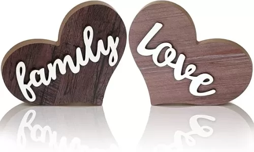 Jetec 2 Pieces Heart Shaped Wooden Decor Sign Table Love Wooden Wedding Rustic Home Love Sign Table Centerpiece for Home Kitchen Living Room Bedroom Office Decor
