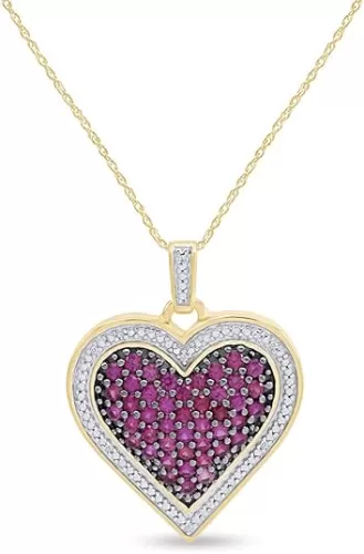 Jewel Zone US 1 Ct. Simulated Ruby & Natural Diamond Heart Pendant Necklace 14k Gold Over Sterling Silver