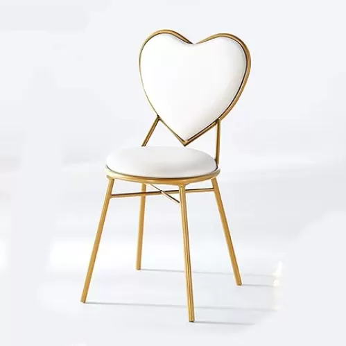 JHSLXD Dressing Table Stool Creative Love Heart Shape Dining Chair Girl Bedroom Makeup Chair Dressing Chair PU Leather Backrest Chair Golden Metal Decorative Chair Furniture, White pu Leather