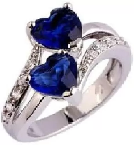 Joy_jewels 1.50 Ct Heart Cut Diamond & Sapphire Ring Women's 925 Sterling Silver Engagement Ring 14k White Gold Finish