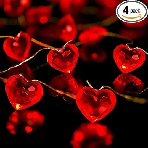 KAiSnova Valentine’s Day Fairy String Lights, 10ft 30 LEDs Red Heart Lights Battery Operated with Remote, Heart Shaped Twinkle Lights for Kids Bedroom Wedding Indoor Valentines Day Decor