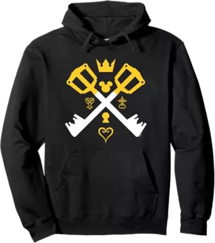 Kingdom Hearts Keyblades Crossed Gold and White Designs Pullover Hoodie