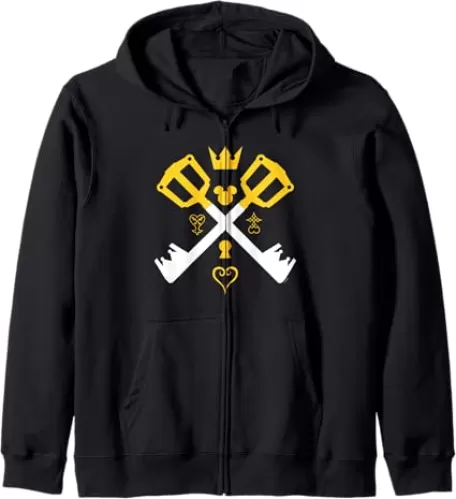 Kingdom Hearts Keyblades Crossed Gold and White Designs Zip Hoodie