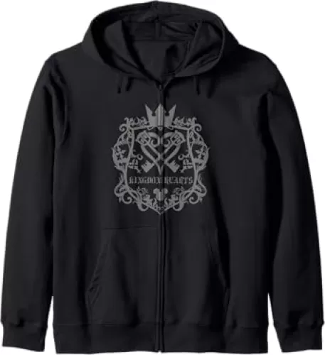 Kingdom Hearts Scrolled Keys Crossed Heartless Design Zip Hoodie