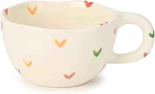 Koythin Ceramic Coffee Mug, Handmade Hot Chocolate Mugs, Cute Cup for Girl Women, Aesthetic Tea Milk Cup with Handle, 8.5 oz/250 ml for Latte, Cocoa, Office, Home (Colorful Little Hearts)