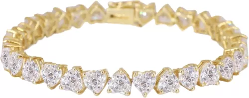 Lab Grown Diamond Tennis Bracelet, 20Ct E-F VS, Heart Shaped, 14K Yellow Gold, 7.5 Inch
