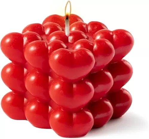 Laffact Heart Shape Candle Berry Scent, Easter Love Red Bubble Candle from Organic Soy Wax in Cube Shape Gift for Her, Bathroom Home Dinner Aesthetic Decor Present for Your Love