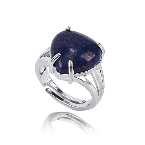 Lapis Lazuli Rings for Women Handmade Natural Stone Crystal Heart Shaped Ring Adjustable Open Ring Lapis Lazuli Jewelry for Women