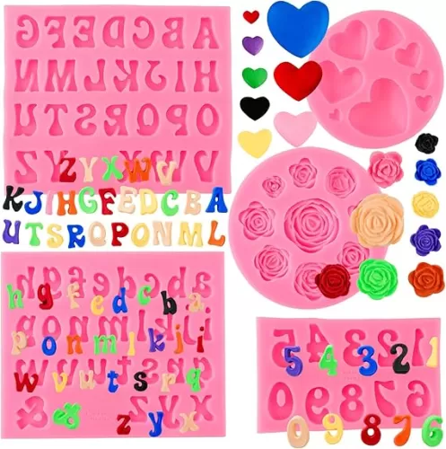 Letter Molds Alphabet Molds 5pcs Letter Number Heart Shape Flower Silicone Mold for Chocolate Fondant Polymer Clay Candy Gummy Cake Decorating