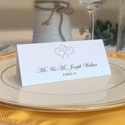 Linked Hearts Printable Place Cards, Silver (Choose Color), Set of 60 (10 Sheets), Laser & Inkjet Printers - Wedding, Party, Dinner, and Special Events - Made in the USA