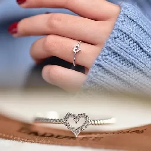 LIOYSIUT Cute Dainty Women's 14K Gold Plated Heart-Shaped White Drill Rings Delicate Rings Gemstone Rings Wedding Jewelry Heart Gemstone Promise Engagement Love Ring Size 10