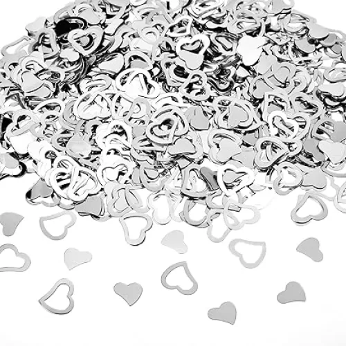 Love Heart Shaped Confetti, 1200 Pcs Silver Table Wedding Decoration Plastic Glitter Table Confetti Glitter Confetti for Wedding Festival Birthday Party (15mm and 10mm)