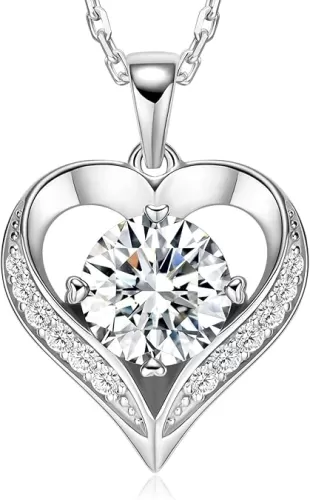 LOVE&LOVE Moissanite Necklaces for Women, 1CT/2CT Moissanite Heart Necklace, Christian Cross Necklace for Women Men, 18K White Gold Plated Sterling Silver, Jewelry Gift for Her Birthday Anniversary
