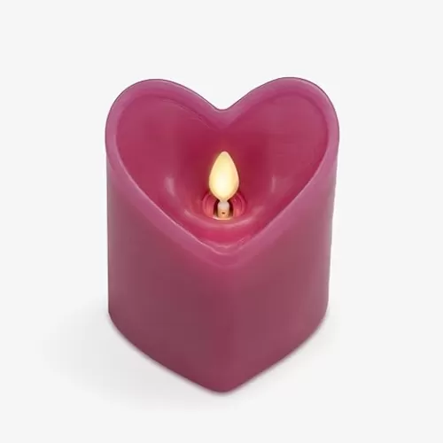 Luminara Raspberry Sorbet Heart Shaped Pillar Candle - Flickering Real-Flame Technology - Remote Ready - Romantic Valentine's Collection - 3.5" x4.5"