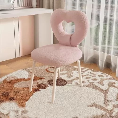 Makeup Stool with Heart-Shaped Back, Modern Upholstered Vanity Chair, Accent Chair Suitable for Office, Bedroom, Apartment and Makeup Room(Pink)