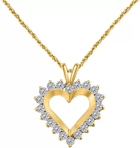 MauliJewels 1 Ct Diamond Open Heart Pendant for Women in 14k Solid White Yellow Rose Gold with 18" Silver Chain