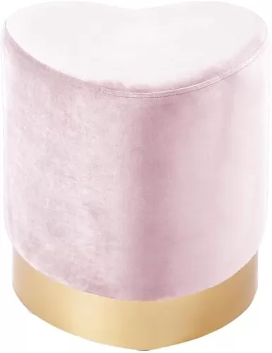 Meridian Furniture Heart Collection Modern | Contemporary Velvet Upholstered Ottoman with Durable Stainless Steel Base in Gold Finish, 15" W x 15" D x 16.5" H, Pink