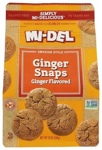 Mi-Del Cookies Ginger Flavored Snaps - Non GMO Certified, 0g Trans Fat Swedish Ginger Snaps Cookies Old Fashioned (Pack of 1)