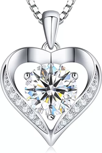 Moissanite Heart Necklaces 1-3CT Sterling Silver Heart Pendant necklace for Wife, D Color VVS Moissanite Necklace Anniversary Birthday Christmas Gifts for Mom Wife Girlfriend Women Jewelry Her