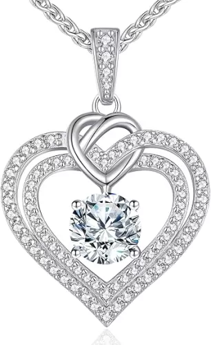 Moissanite Heart Necklaces for Women, 1- 4 Carat Moissanite 925 Sterling Silver Gold Plating Fine Necklace，Ideal Anniversary Birthday Christmas Valentine Mothers Day Jewelry Gifts for Mom Wife Her Girlfriend