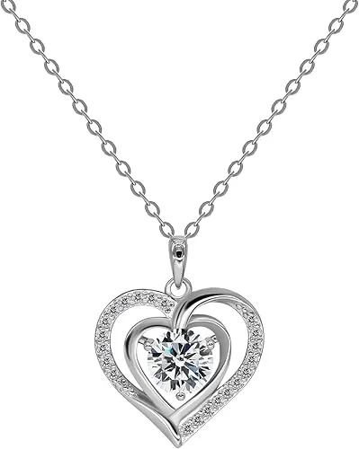 Moissanite Heart Pendant Necklace Gifts for Women, 1Carat Moissanite Heart Pendent, 925 Sterling Silver with White Gold plated Necklace, Jewelry Eternity Gifts for Christmas Valentines Day