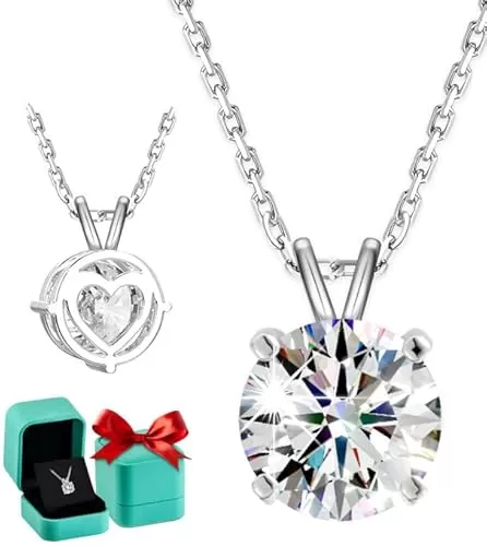 Moissanite Necklace for Women - Moissanite Pendant for Women, Solitaire Necklace, Lab Created, Sterling Silver, Heart Shaped Back, Round, 1-3 Carat