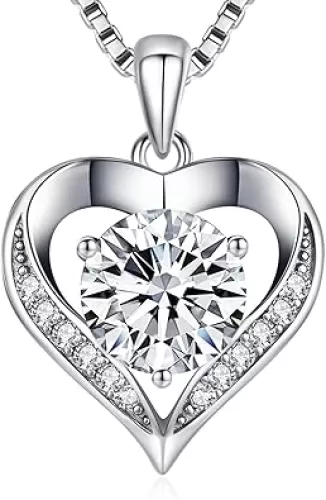 Moissanite Necklace for Women, 1-3 Carat Moissanite Heart Necklace Engraved with 