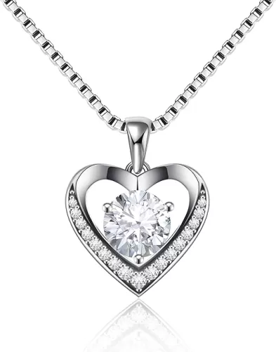 Moissanite Necklace for Women, 2 Carat Heart Pendant Necklace for Wife, I Love You Sterling Silver Heart Necklaces for Girlfriend, Anniversary Necklace for Women