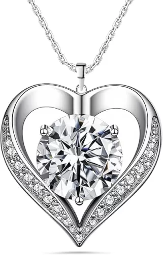 Moissanite Necklace Heart, Moissanite Diamond Necklace for Women Hypoallergenic 925 Silver Jewellery Anniversary Birthday Gifts for Women Girlfriend Wife