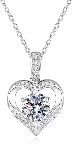 Moissanite Pendants for Women, 1-3 CT Heart Moissanite Jewel Pendants Gift for Women Wife Mom Her, S925 Sterling Silver Jewel Moissanite Pendants for Anniversary Birthday Wedding Christmas Valentines