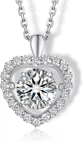 MomentWish Heart Necklace for Women, Sparkling Gift for Her, 1Carat Moissanite Heart Pendent for Her, 925 Sterling Silver Dance Necklace for Anniversary Christmas Valentines