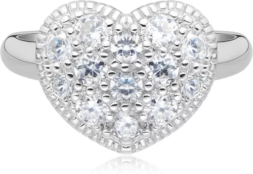 MORGAN & PAIGE .925 Sterling Silver Rhodium Plated Pavé-Set Cubic Zirconia Heart Statement Ring for Her - Hypoallergenic Sterling Silver Rings Women Elegant Heart-Shaped Design, Sizes 5-9