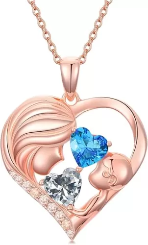 Mothers Day Gifts for Mom Women Mother Daughter Heart Pendant Necklace with 12 Months Birthstone Jewelry Anniversarry Birthday Gifts for Her Wife Girlfriend, 18+2 Inch Chain