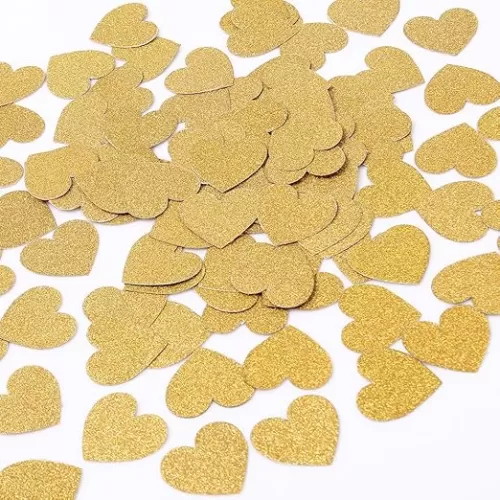 MOWO Glitter Heart Confetti Wedding Party Decor and Table Decor 1.2’’ in Diameter (Gold glitte, 200pc)