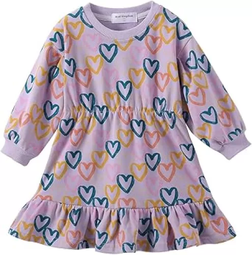 Mud Kingdom Little Girls Love Heart Smocked Sweatshirt Dress Long Sleeve Colorful